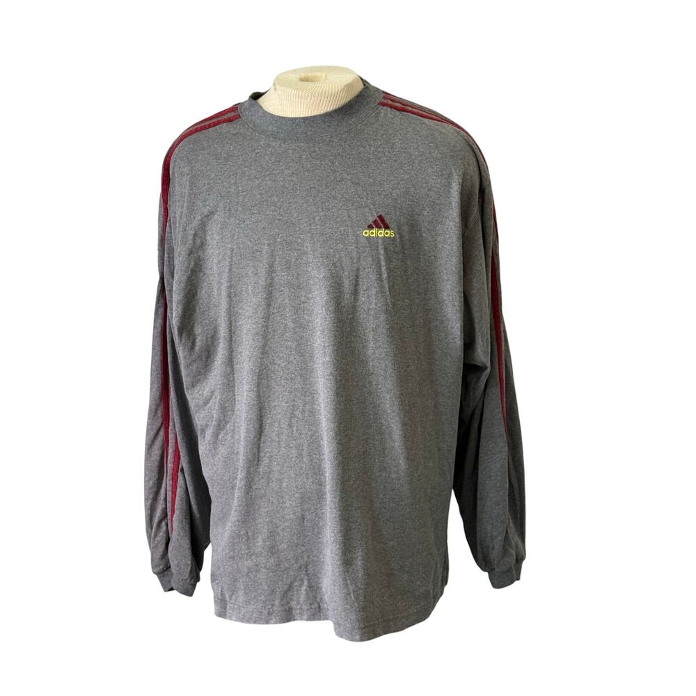 Adidas Long Sleeve Tee - Gray and Red - Men's XL